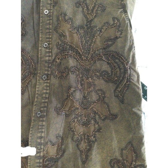Roar Shirt Men’s Size L Brown Distressed Western Pattern Button Down Long Sleeve - Picture 11 of 11